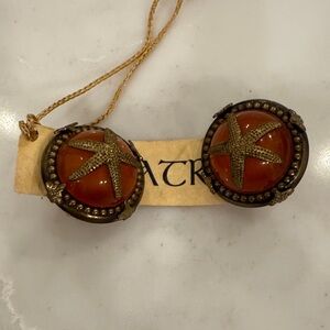 Starfish Orange Resin and Brass Clip-On Earrings